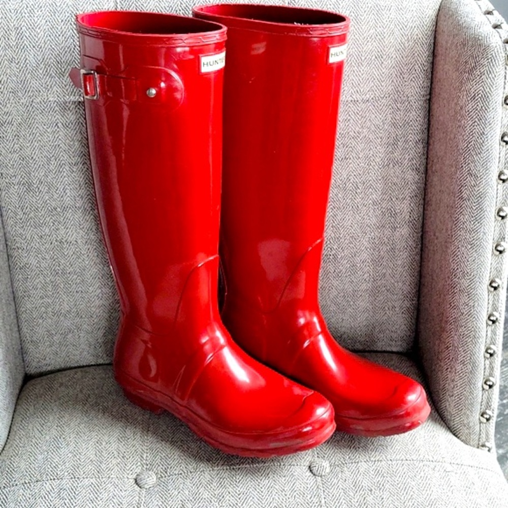 Tall Gloss Red Hunter Rain Boots